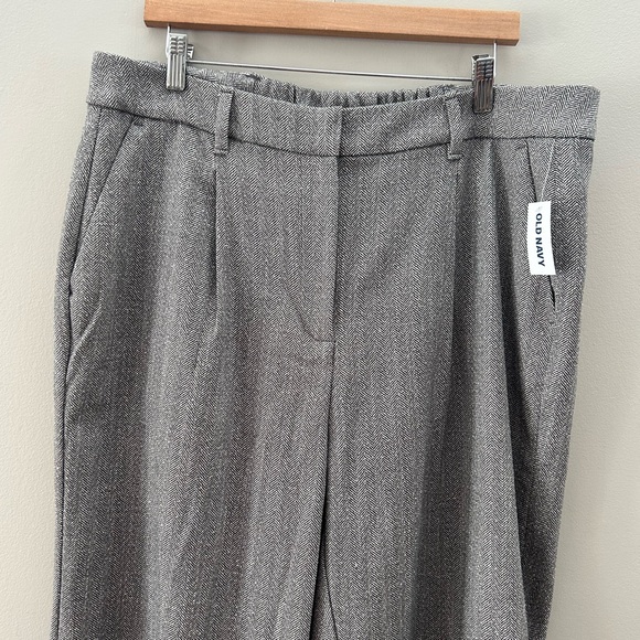 NWT Old Navy Herringbone Grey Brown Pull On Wide Leg Front Pleated Work Trouser - Picture 5 of 5